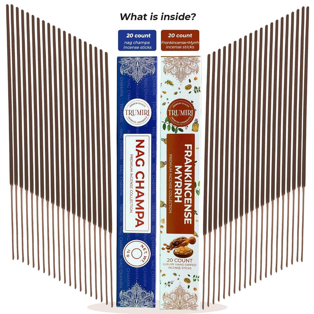 Trumiri Incense Sticks - Combo Pack Of 35 Insence-Sticks - 15 Nag Champa + 20 Frankincense Myrrh - Insenses - Insents - Incents