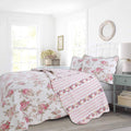 Cozy Line Home Fashions Romantic Pink Peony Floral 100% Cotton Reversible Quilt Bedding Set, Coverlet, Bedspread (Pink Peony, Qu