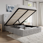 Sha Cerlin Full Size Lift Up Storage Bed/Button Tufted Wingback Headboard/Hydraulic Storage/Upholstered Platform Bed Frame/No Box Spring Needed/Wood Slats Support/Light Grey