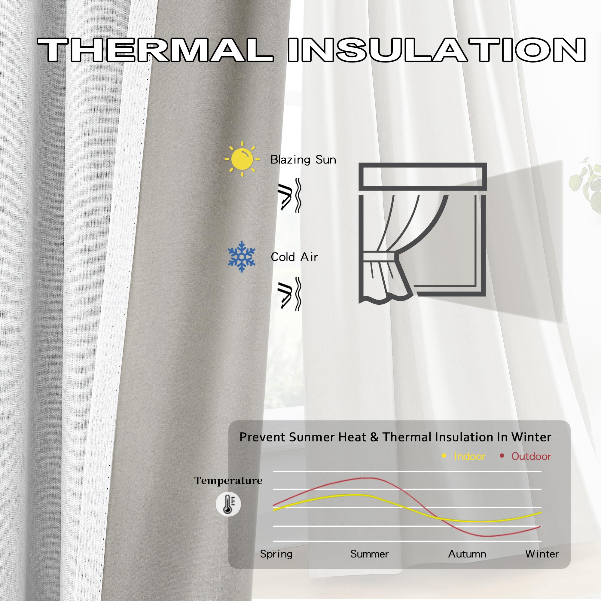 Dualife Pinch Pleated Blackout Curtains 132 Inch Long 11Ft, Accordion Style Thermal Insulated Drapes With Hooks, Back Tab Ceilin