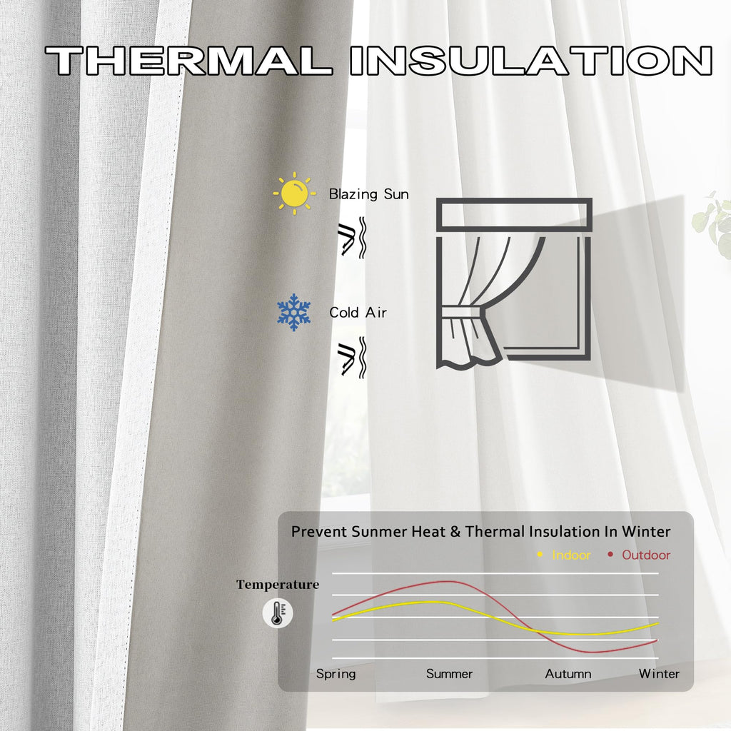 Greyish White Linen Blended Pinch Pleated Blackout Curtains & Drapes 95 Inch Long 2 Panel Sets, Accordion Style Track Room Darke