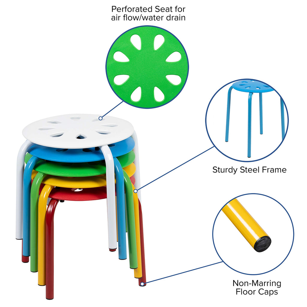 Flash Furniture Bentley Plastic Nesting Stack Stools, 11.5"Height, Assorted Colors (5 Pack)