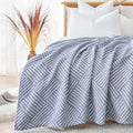 Jinchan Boho 100% Cotton Throw Blanket Blue Muslin 50X60 Inches Throw Blanket For Couch Soft Cozy Quilted Throw Blanket For Bed