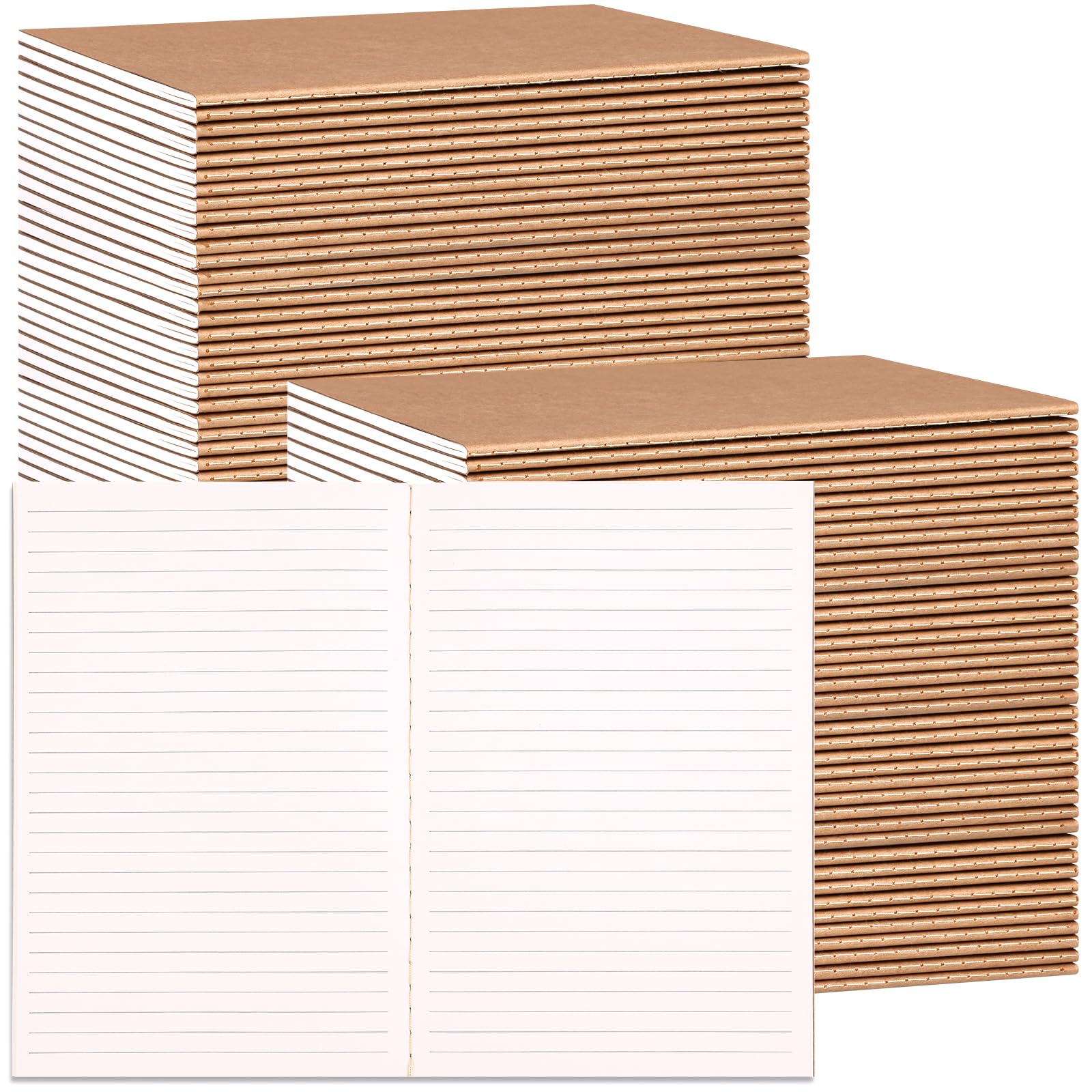 Labuk 100 Pack Lined Kraft Notebooks, A5 Journals Bulk, 8.3X5.5 Notebook Bulk For Traveler Journal, Students Gift School Office