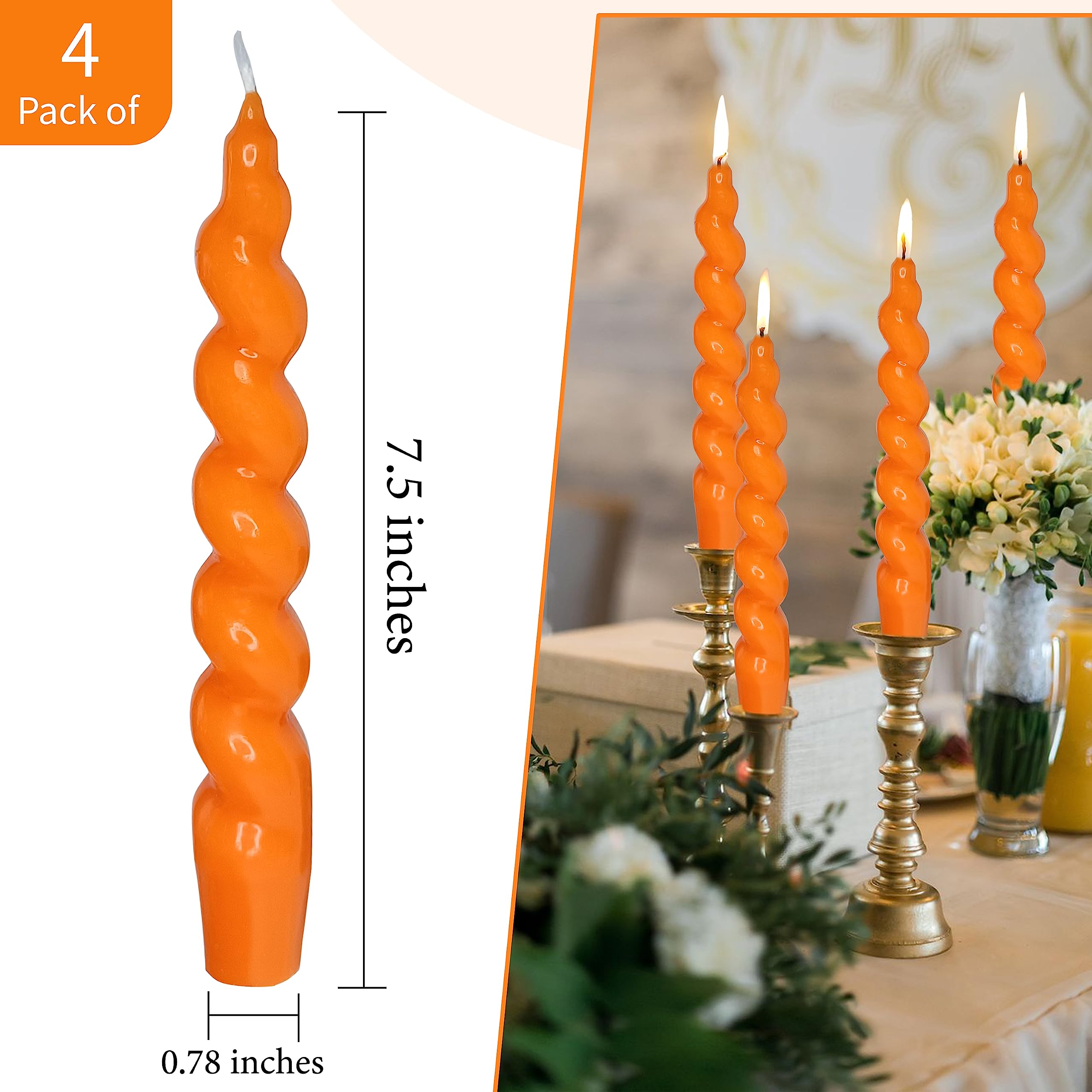 Christmas Taper Candles Orange Spiral Candlesticks- 4 Pcs Twisted Candle Unscented For Halloween Wedding Home Decor, Relaxation