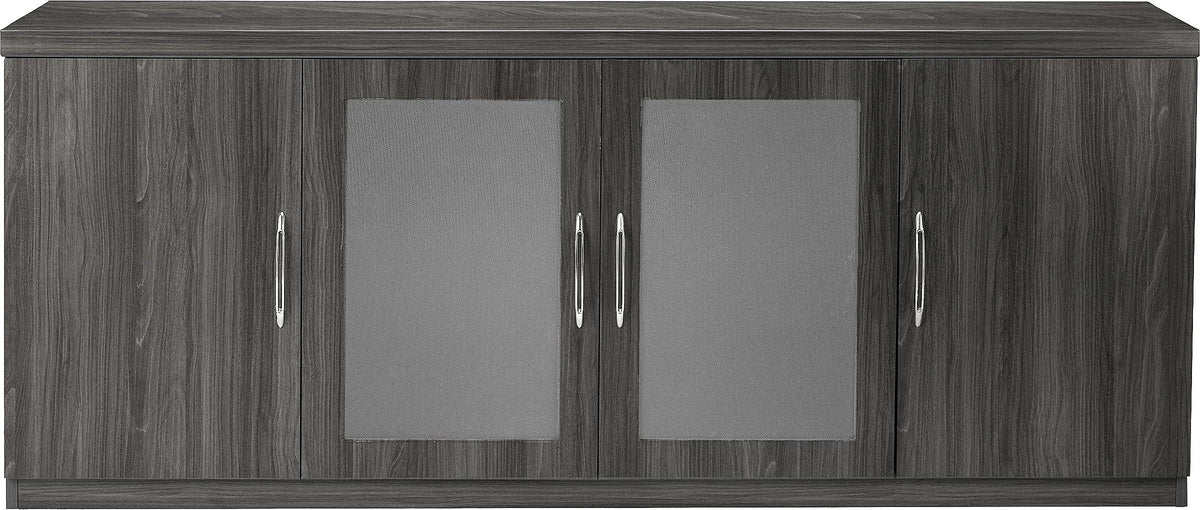 Mayline Aberdeen Low Wall Cabinet with 2 Glass and 2 Wood Doors, Gray Steel Tf