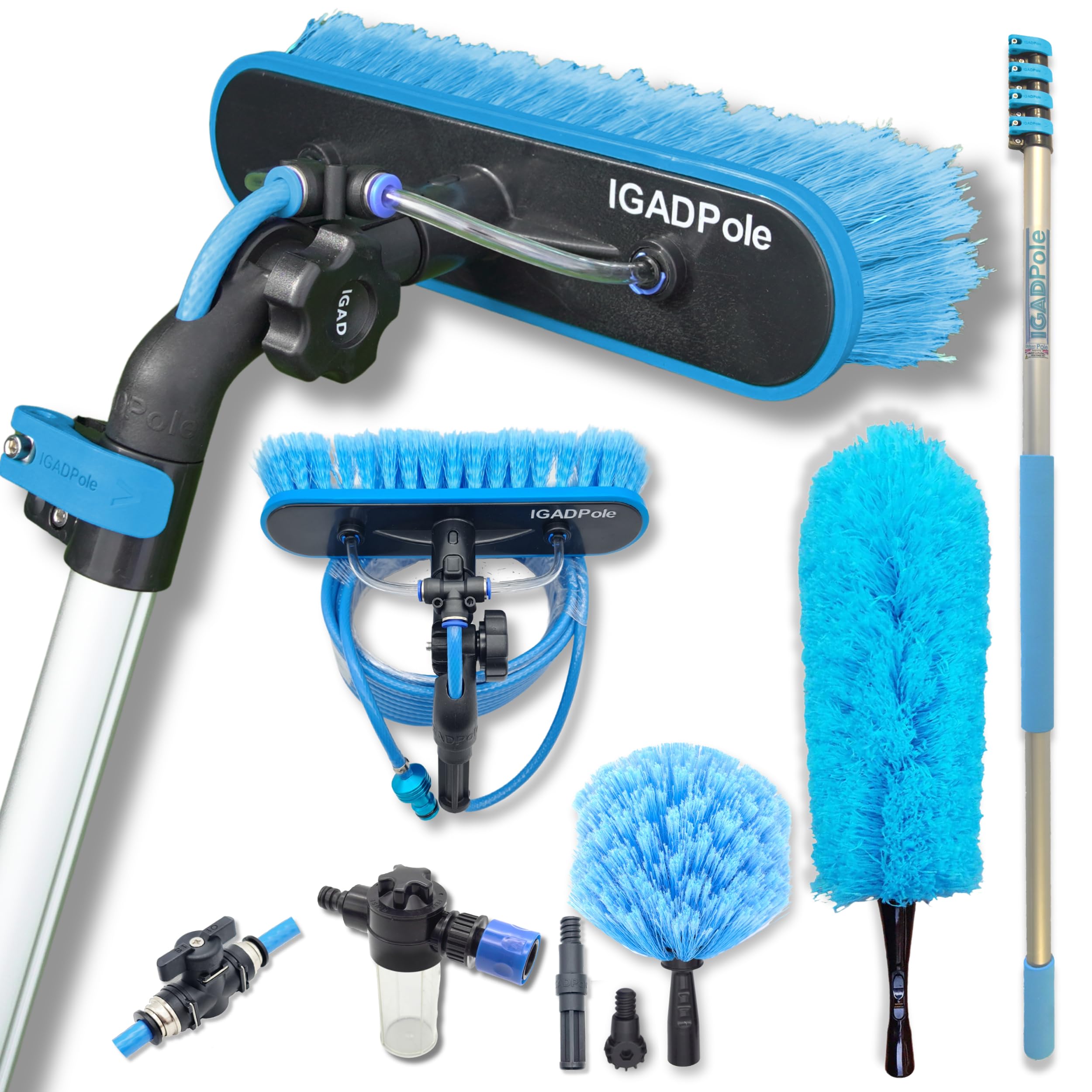 Igadpole 17Ft Washing Kit: Water-Fed Brush, Soap Dispenser And Hose Tap