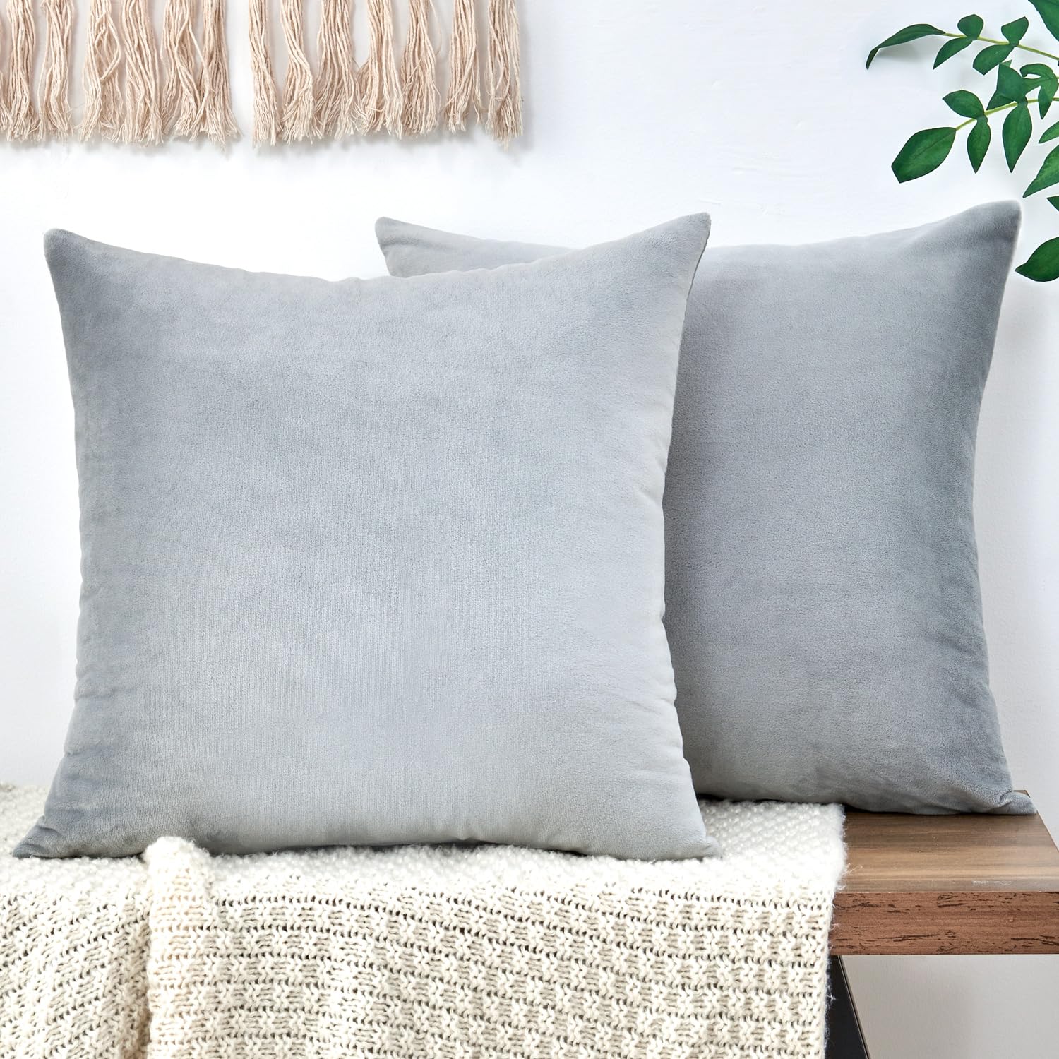 Grineed Throw Pillow Covers Grey Decorative Velvet Set Of 2 20X20 Inch Pillow Covers, Soft Neutral Gray Pillowcases For Couch So