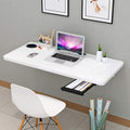 QARA (31 x 18.5 inches Wood Wall Mounted Round Corner Folding wall Study Table with Cup Holder | Wall Mount Table with Drawer | 