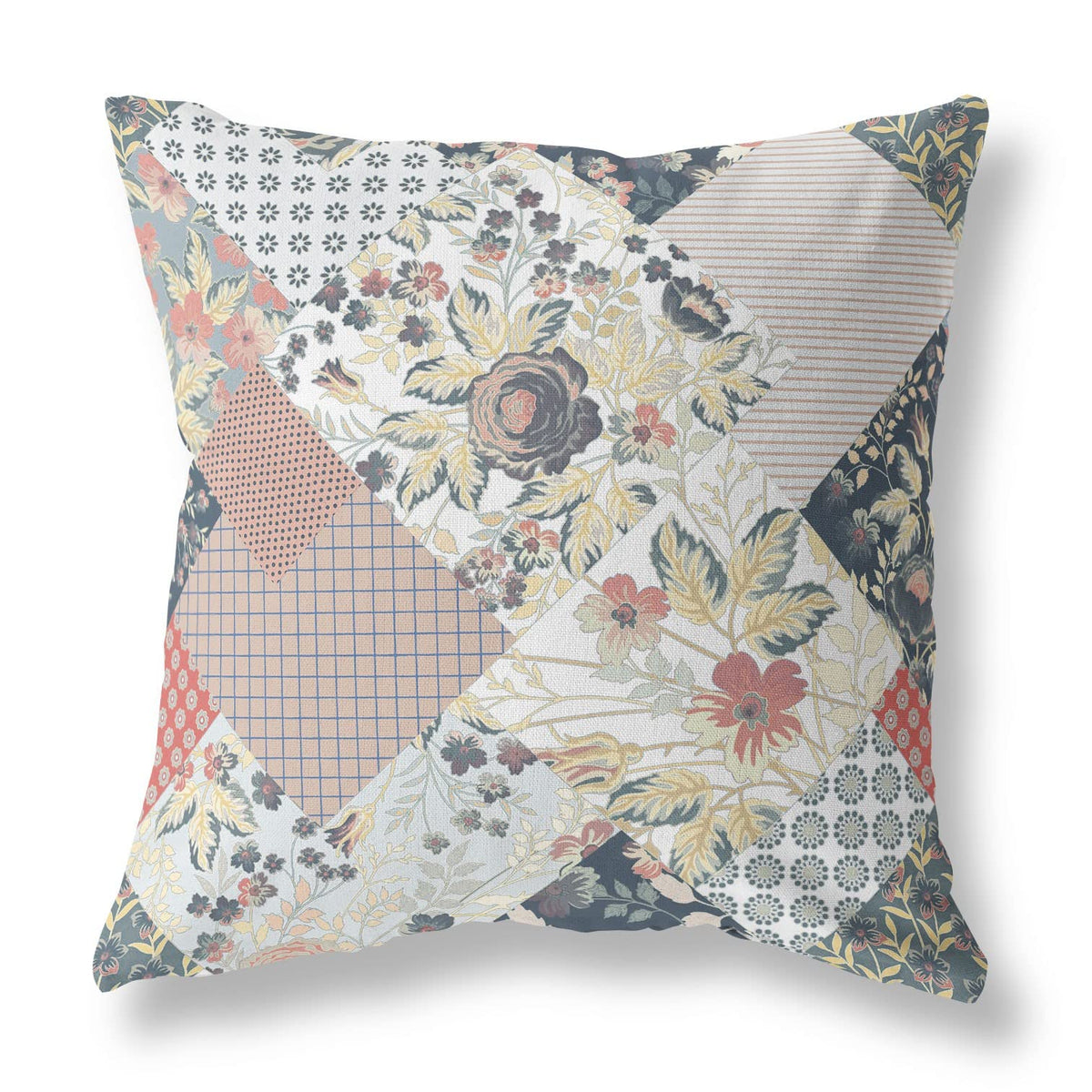 HomeRoots Peach Cream Black Broadcloth Peach Black Floral Indoor Outdoor Throw Pillow