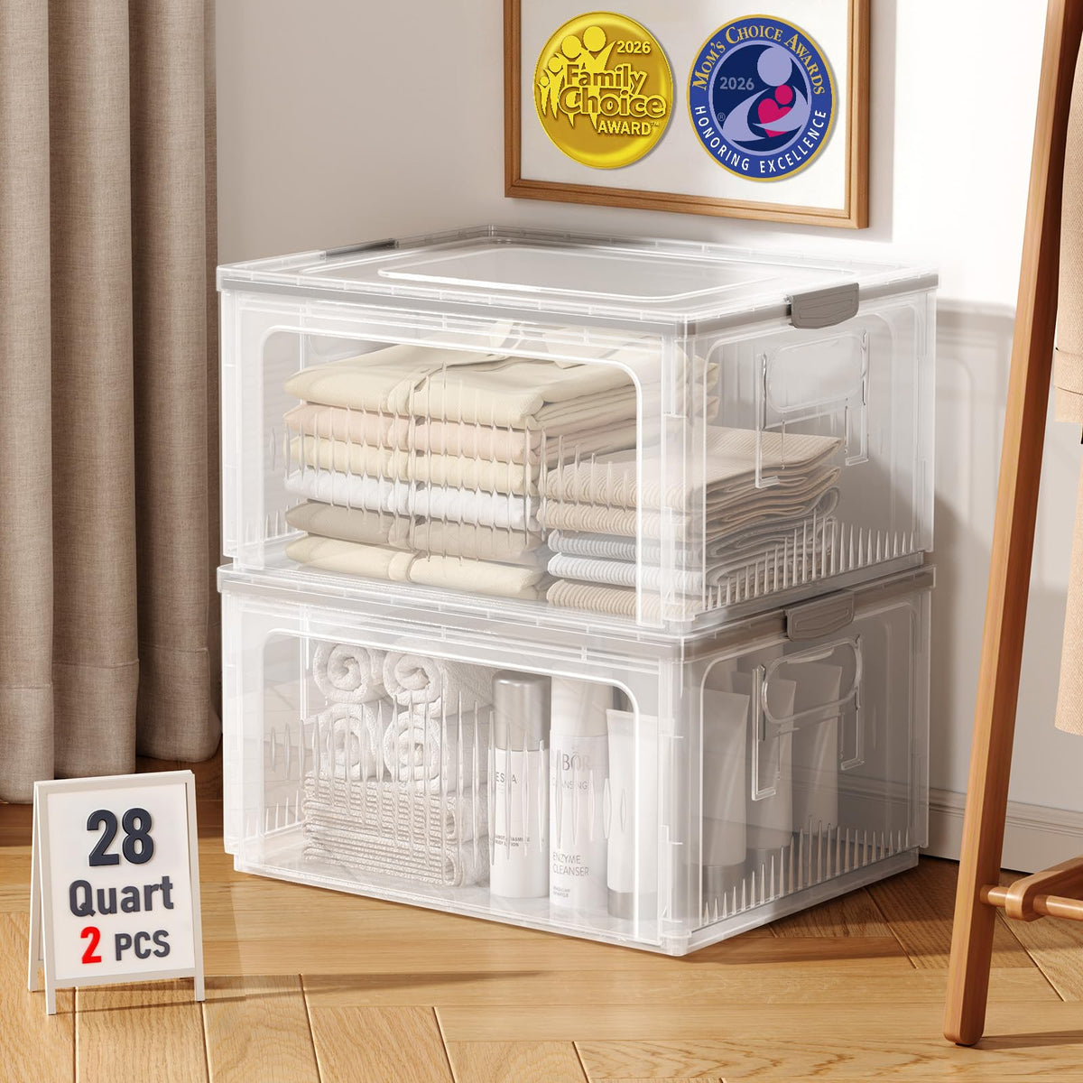 OlarHike 28QT Collapsible Storage Bins with Lids, Clear Box for Home2 Pack