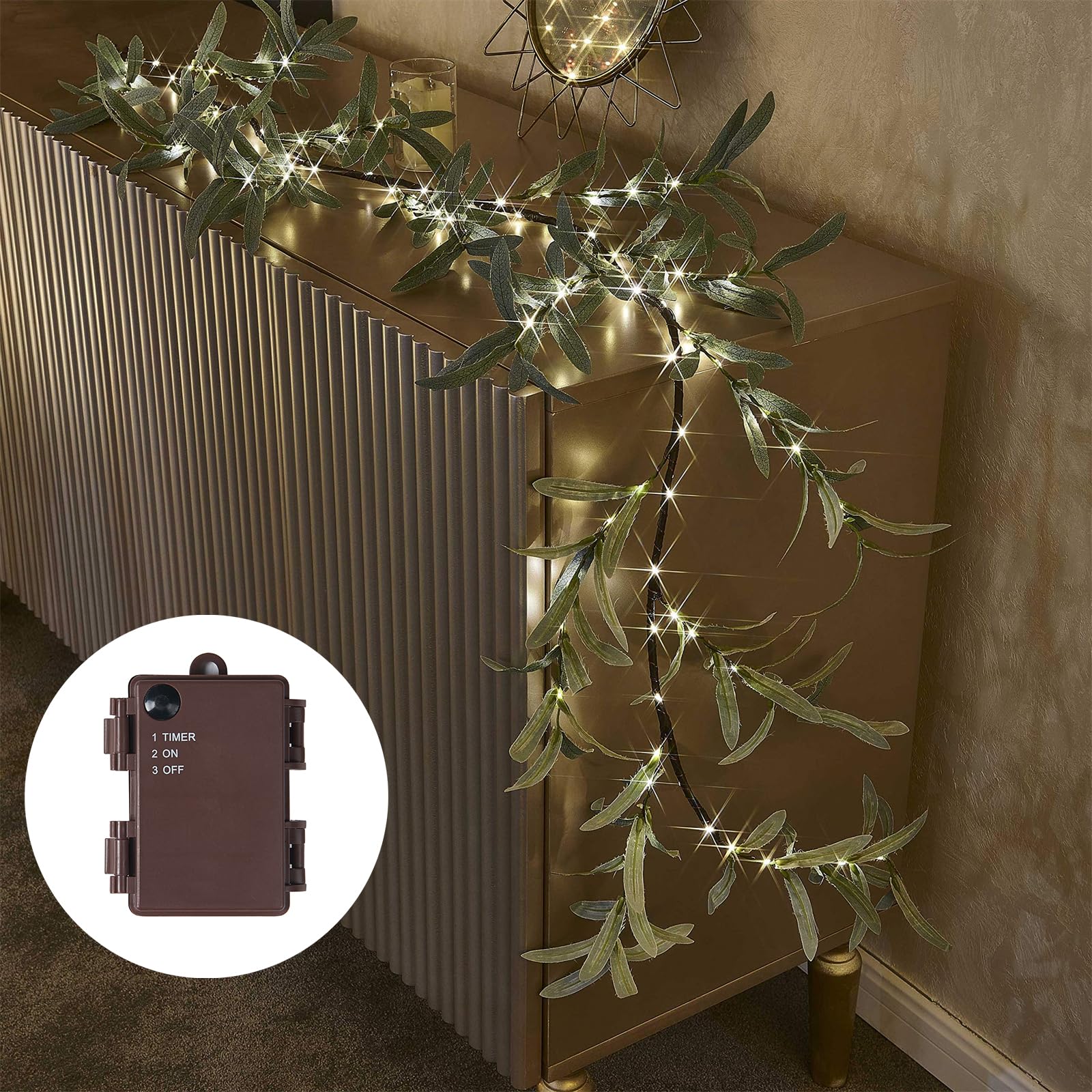 Birchlitland Decorative Garland Lights 6FT 96 LED Fairy Lights, Lighted Eucalyptus Twig Garlands with Timer Battery Operated for