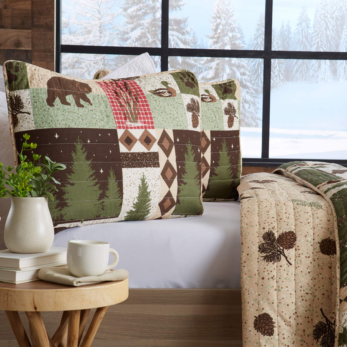 Great Bay Home 3-Piece, Shell: 100% Microfiber, Filling: 70% Cotton / 30% Polyester Reversible Rustic Lodge Bedspread Quilt With