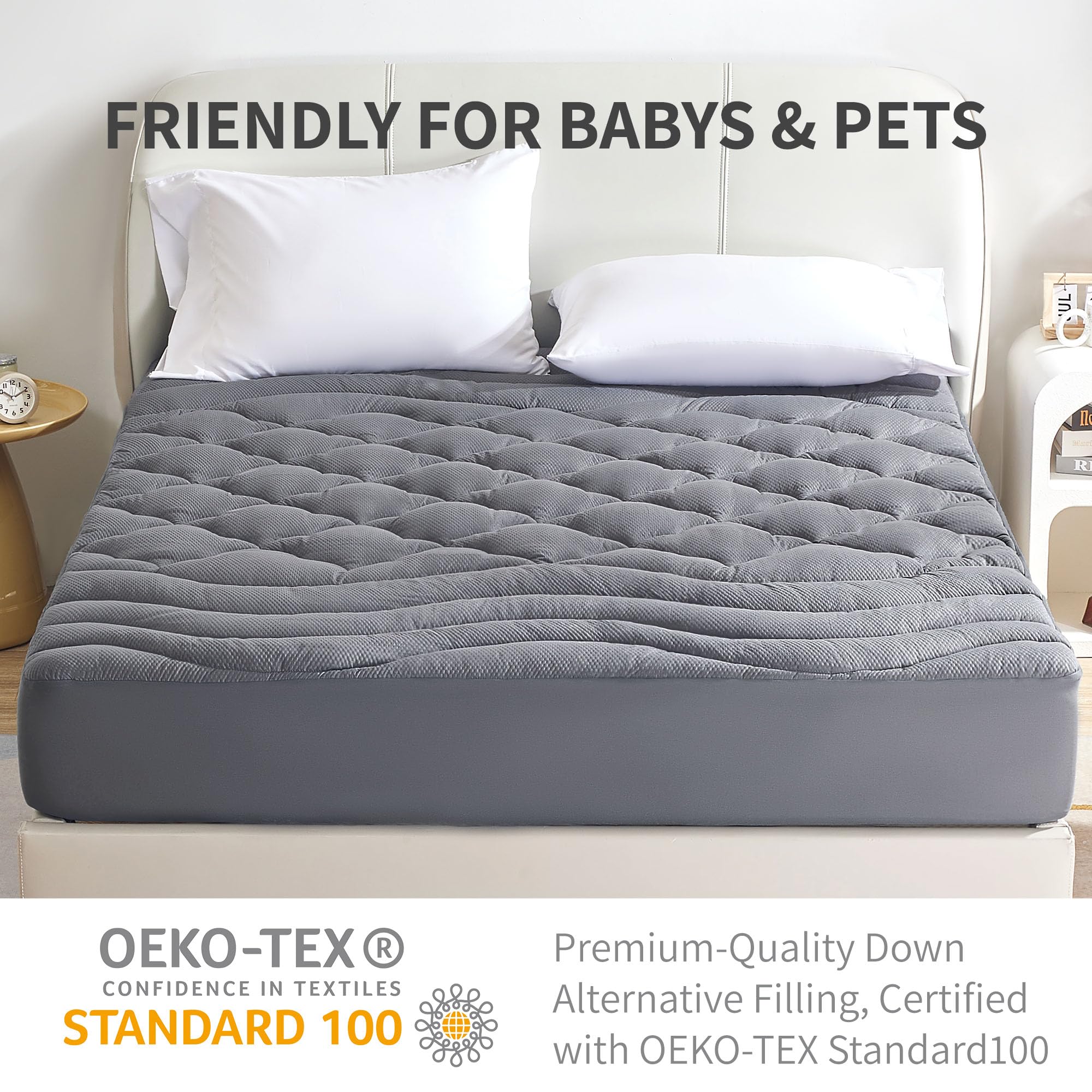 Sonive Waterproof Mattress Pad - Breathable, Waterproof Mattress Cover, Thick And Noiselesss Mattress Topper, Fits Up To 21 Inch