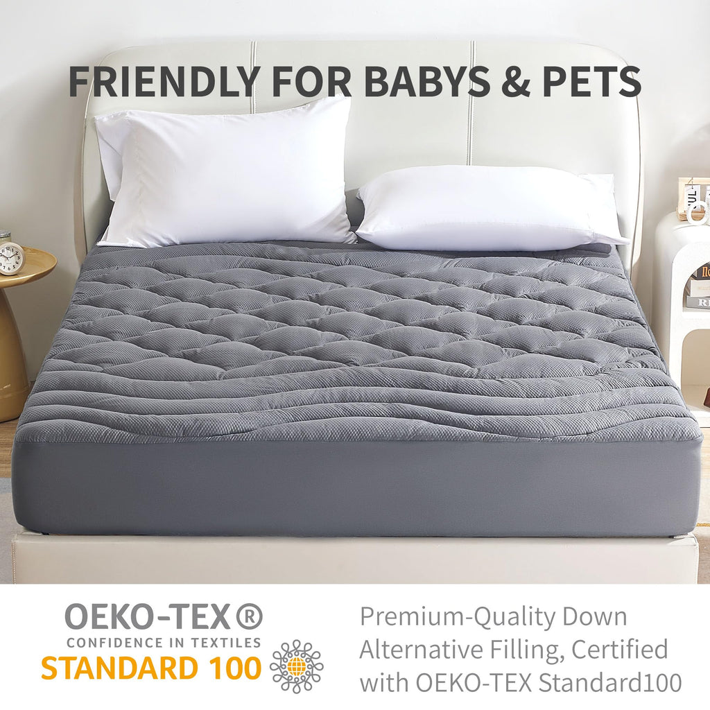 Sonive Waterproof Mattress Pad - Quilted Fitted Mattress Topper, Soft And Breathable Mattress Protector, Fluffy Pillow Top Mattr