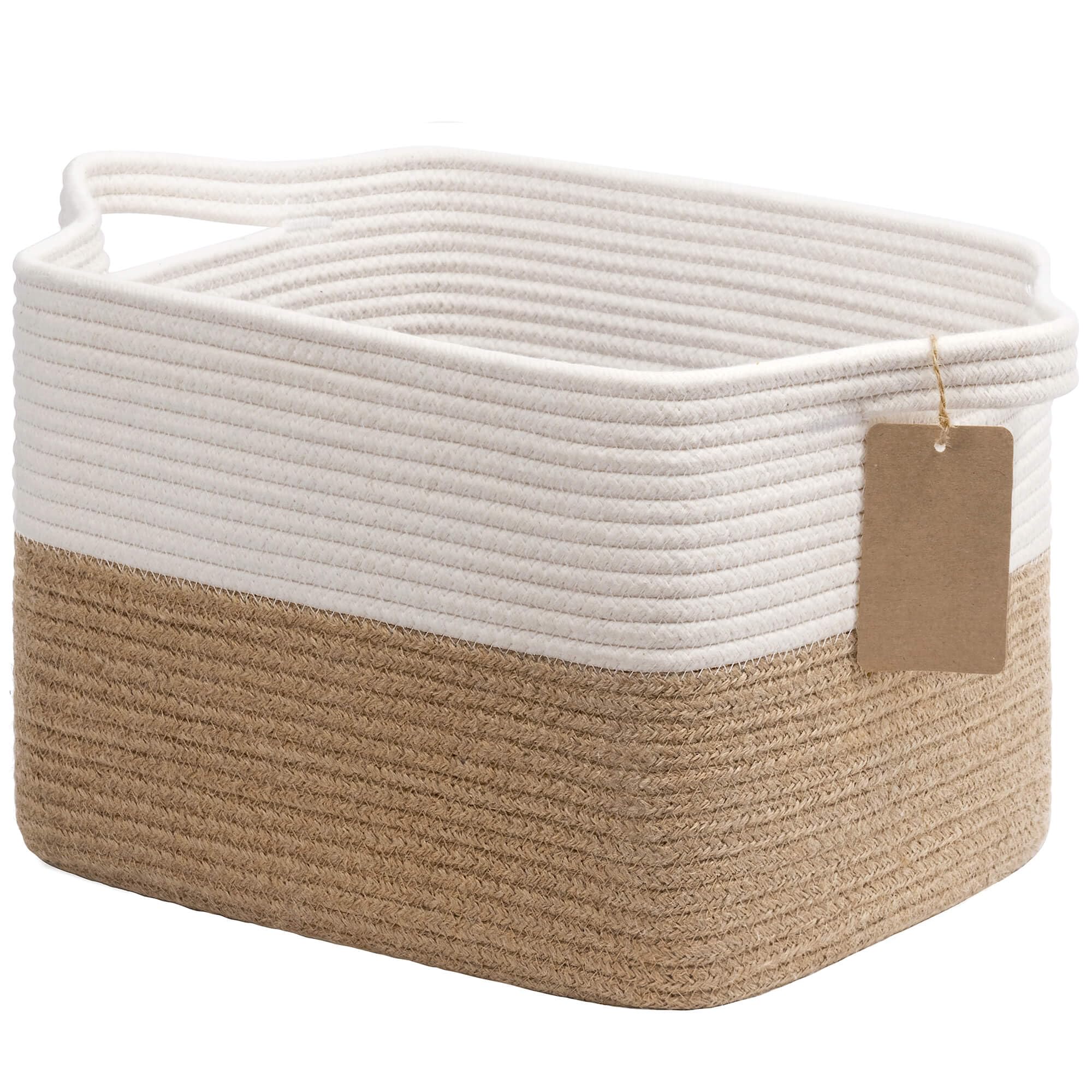 Goodpick Woven Storage Baskets for Organizing, Dog Toy Basket Medium Empty Gift Basket with Handles, Square Wicker Basket, White