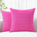 Decoruhome Hot Pink Decorative Throw Pillow Covers 24X24 Set Of 2, Soft Corduroy Striped Square Pillow Covers For Couch Living Room Bed Sofa