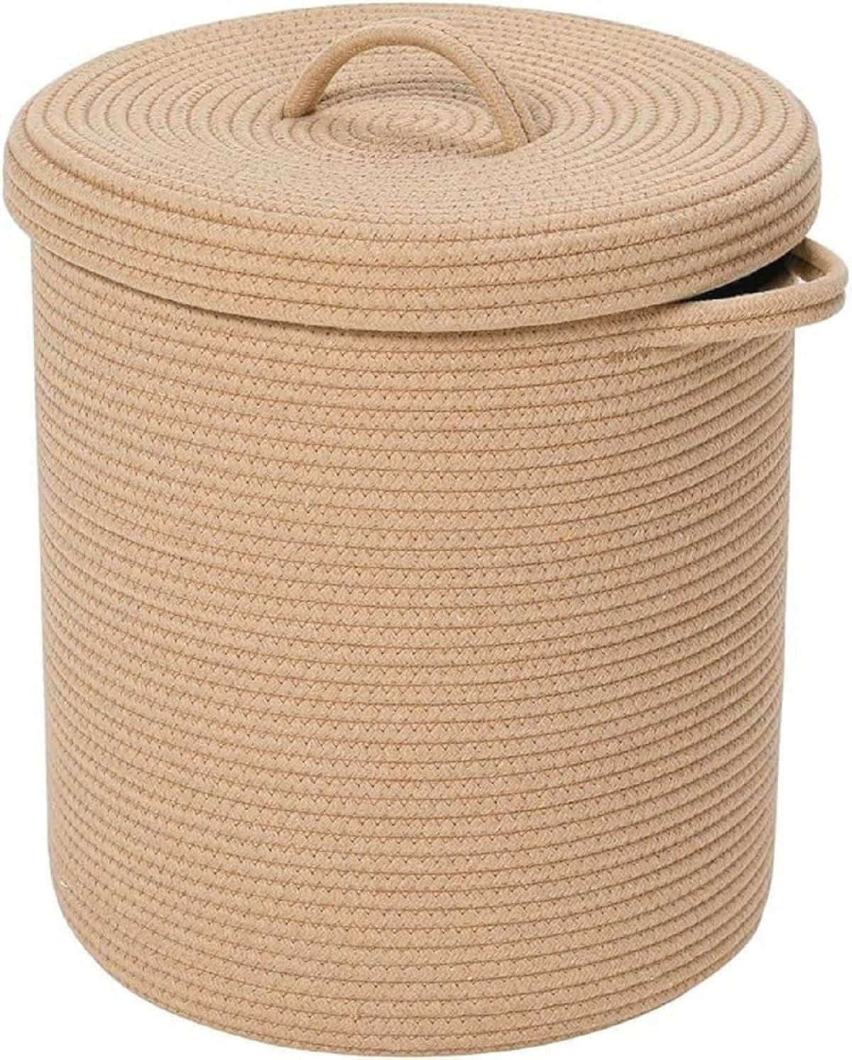 HOMEZADO Laundry Basket with Lid, Jute and Cotton Rope Storage Hamper, 58 Litres, Cylindrical, Modern Style, Portable, for Laund