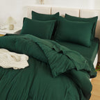 Litanika California King Comforter Set Dark Emerald Green - 7 Pieces Bed In A Bag Cal King Beddding Comforter Sets, Plain Lightw