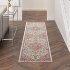 Nourison Passion Ivory/Pink 1'10' X 6' Area Rug, Boho, Moroccan, Bed Room, Living Room, Dining Room, Kitchen, Easy Cleaning, No