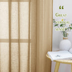 Nicetown Natural Linen Blend Semi Sheer Curtains, Grommet Top Bedroom Window Privacy With Light Penetration Flax Sheer Drapes Fo