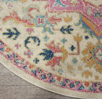 HomeRoots Ivory/Pink 100% Polypropylene 5’ Round Ivory and Pink Medallion Area Rug