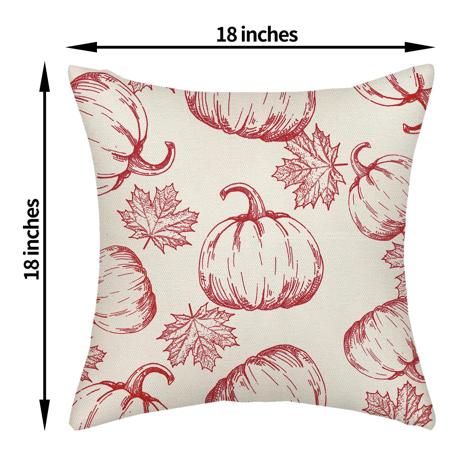 Fall Pillow Covers 18X18 Burgundy Red Pumpkin Decor Throw Pillows Case For Couch Maple Leaves Autumn Harvest Thanksgiving Farmho