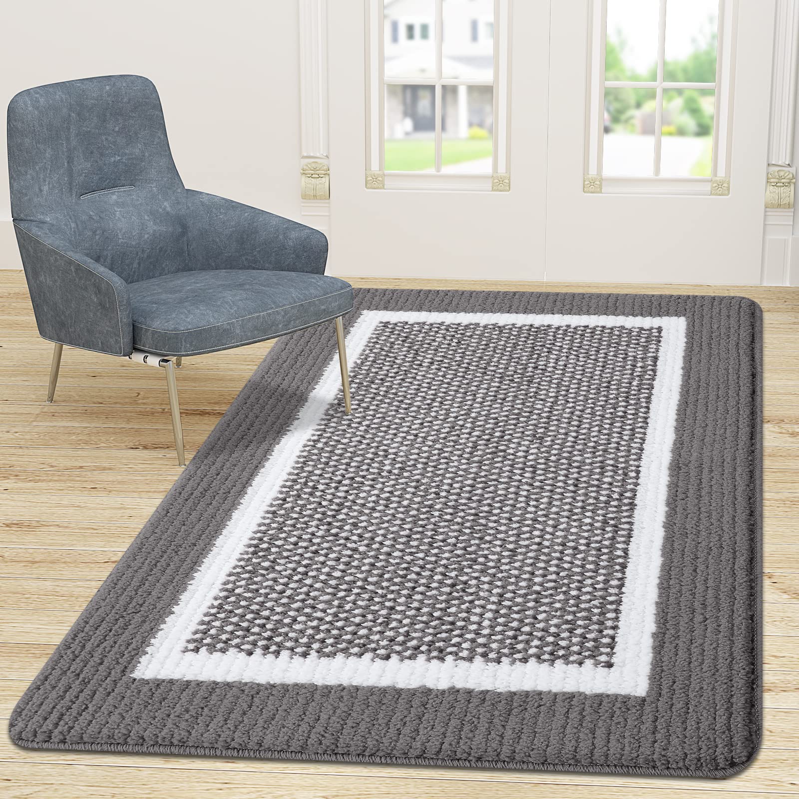 Colorxy Indoor Door Mat, Non-Slip Absorbent Resist Dirt Entrance Mat, Sturdy Low-Profile Inside Floor Carpet Mats, Washable Front Entry Doormats For Entryway, 71''X47'', Grey