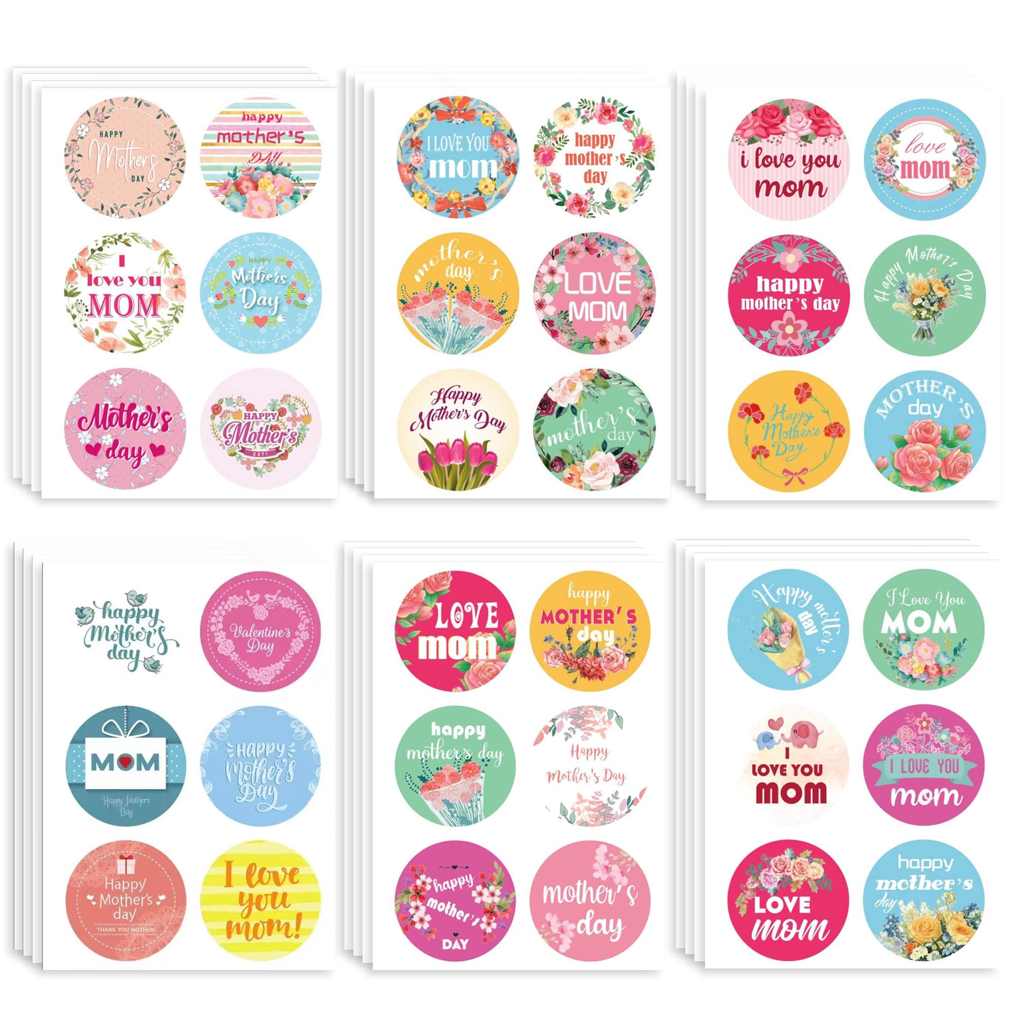 Haddiy Happy Mothers Day Stickers,144 Pcs 2 Inches Floral Mom Labels Stickers In Bulk For Mother'S Day Cards,Cookies,Envelopes S
