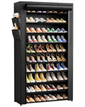Kitsure 10Tier Shoe Rack with Cover, Tall Shoe Shelf, 33 Wide, Black