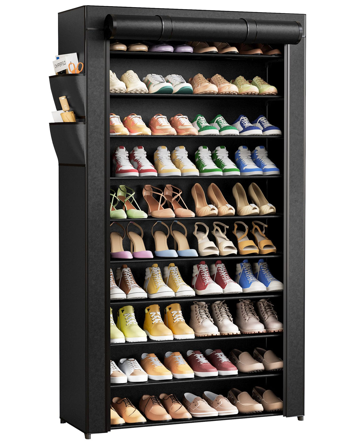 Kitsure 10Tier Shoe Rack with Cover, Tall Shoe Shelf, 33 Wide, Black