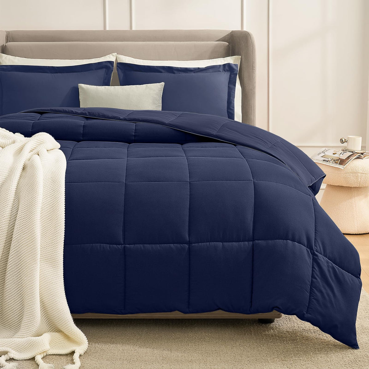 Homelike Moment Twin Comforter Set Navy Blue, Lightweight Comforter Twin Size Bed Sets, Soft Down Alternative Bed Comforter All