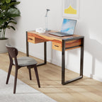 vidaXL Solid Sheesham Wood Desk - Industrial Style Writing Desk with 2 Drawers, Durable Steel Frame, Multifunctional Home Office Furniture, 43.3"x19.7"x30.3"