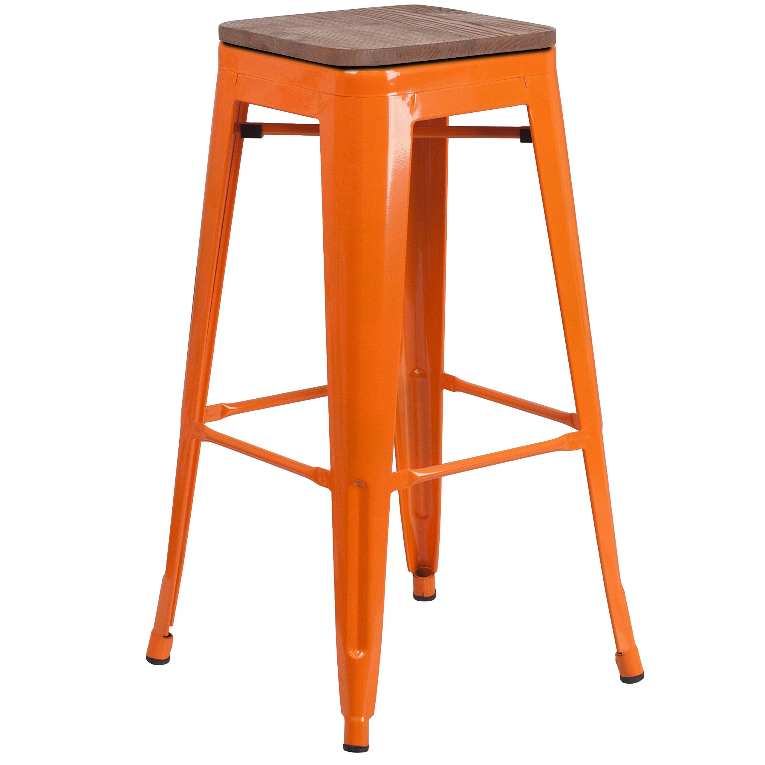 Flash Furniture Lily 30&quot; High Backless Orange Metal Barstool with Square Wood Seat