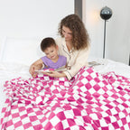 Pink Checkered Blanket Soft Fuzzy Throw Fleece Blanket Checkerboard Cute Decor Stuff For Bed Couch