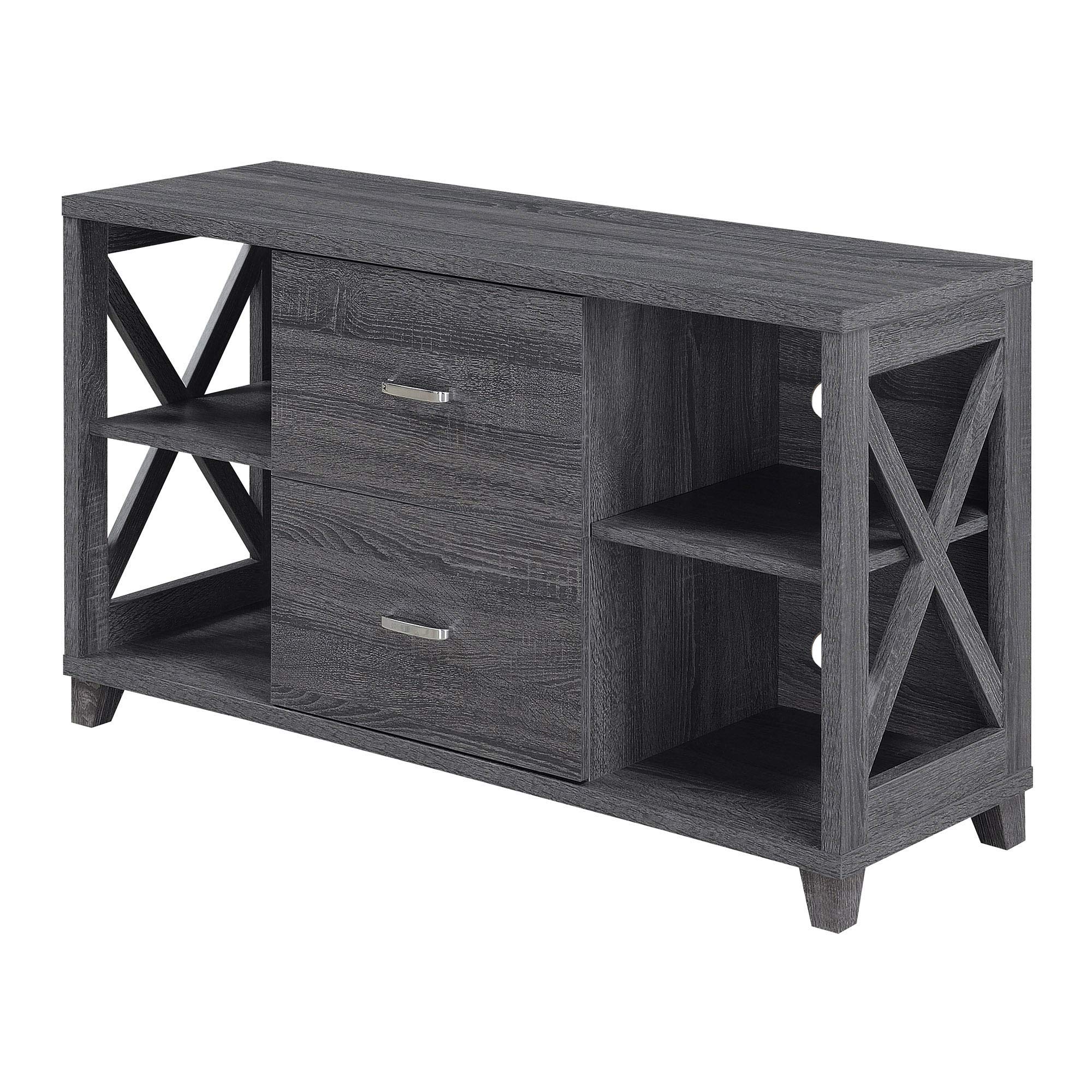 Convenience Concepts Oxford Deluxe 2 Drawer TV Stand with Shelves for TVs up to 55 Inches, Weathered Gray