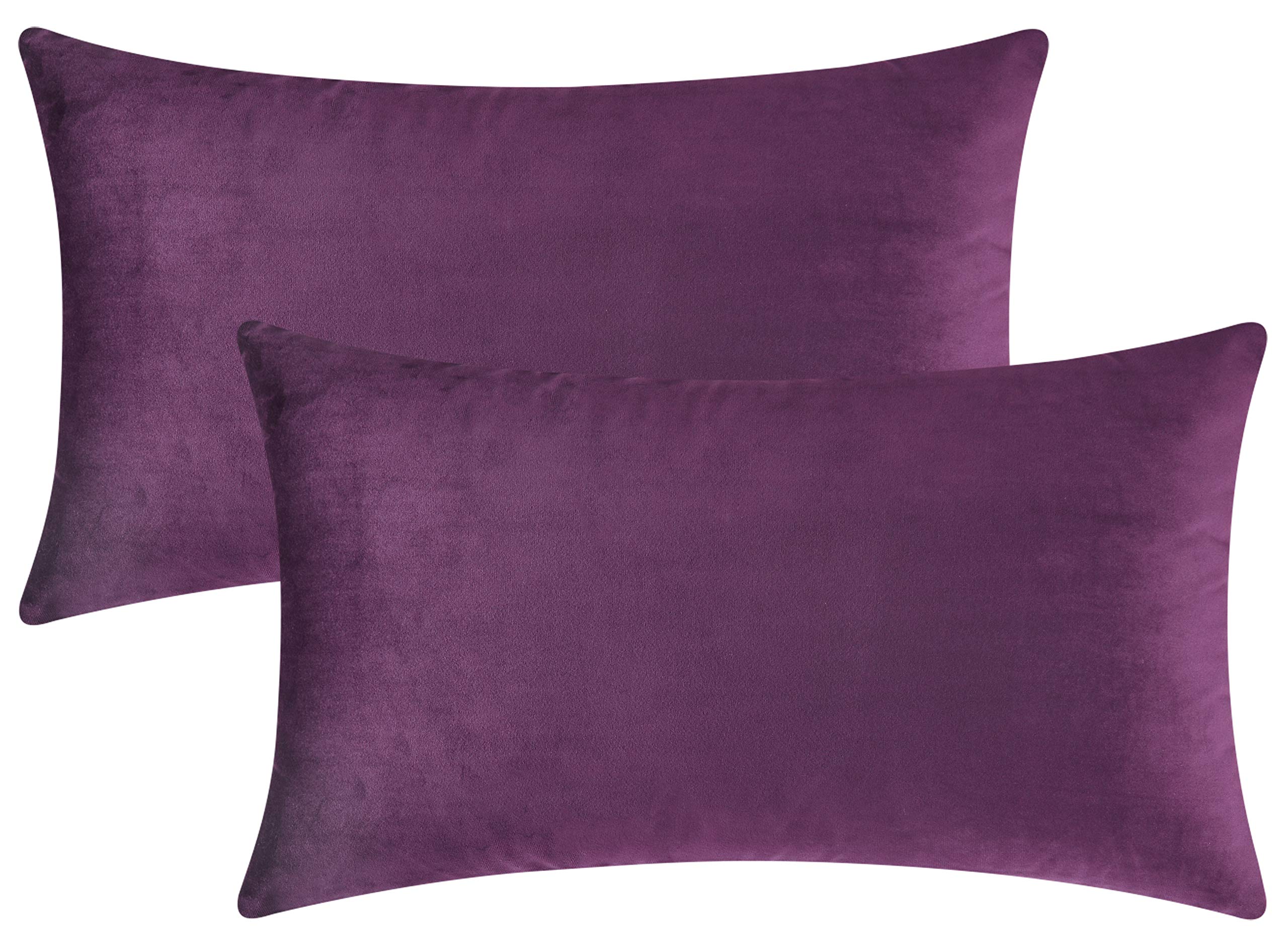 Mixhug Set Of 2 Cozy Velvet Rectangle Decorative Throw Pillow Covers For Couch And Bed, Purple, 12 X 20 Inches