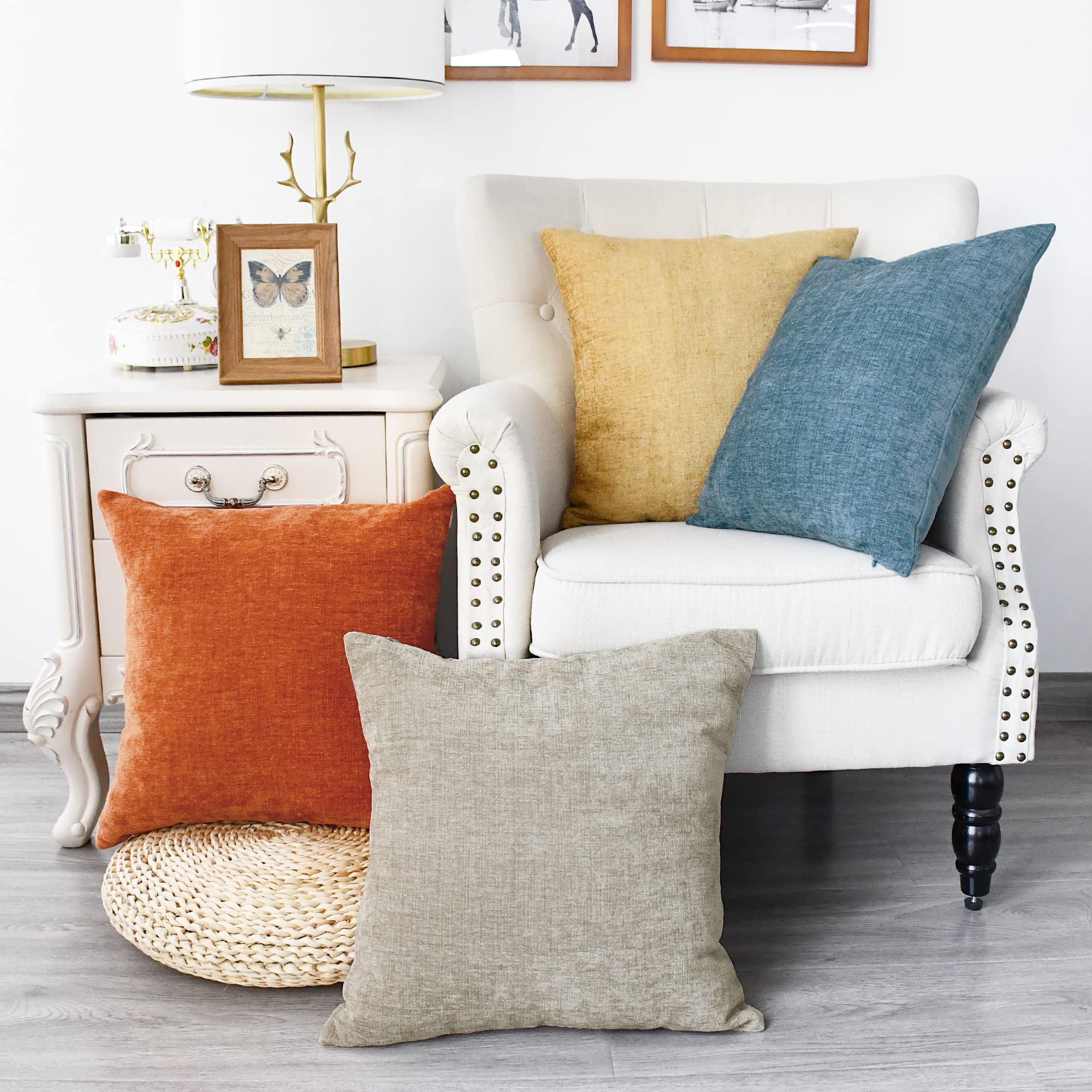 Calitime Throw Pillow Covers Modern Multi-Color Matching Cozy Soft Chenille Cushion Cases Shells For Couch Sofa Home Decor, 18 X