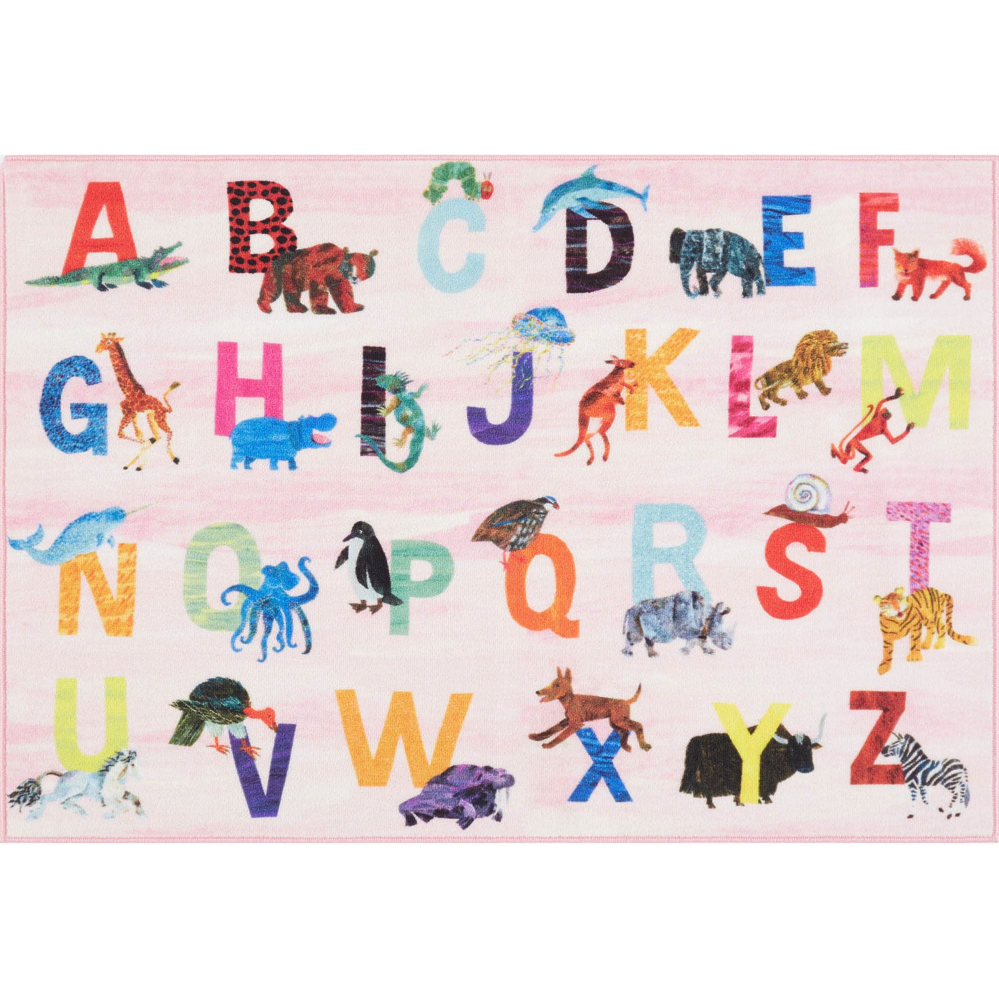 Home Dynamix Eric Carle Elementary Pink Alphabet Kids Machine Washable Area Rug Pink/Blue, 35x51