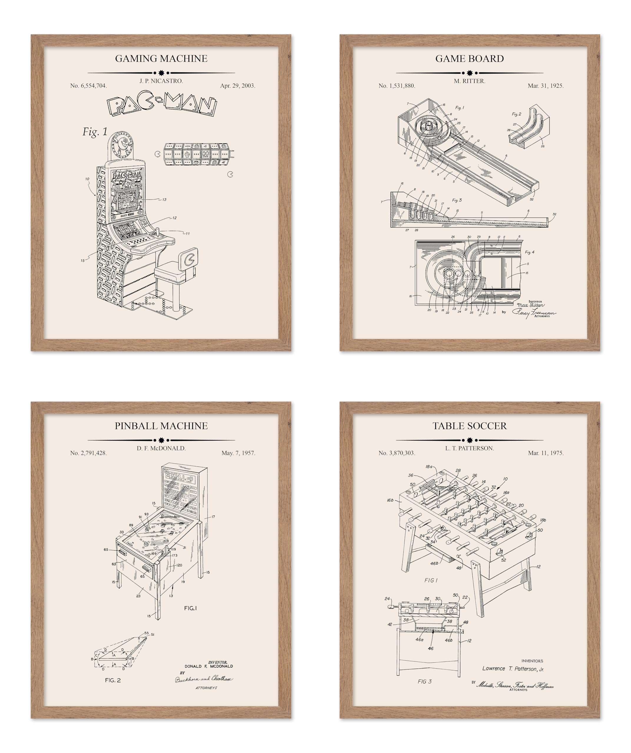 Poster Master 4-Piece Gaming Machines Blueprint Poster - Game Patent Print - Arcade Art - Skee Ball Art - Technical Drawing Art 