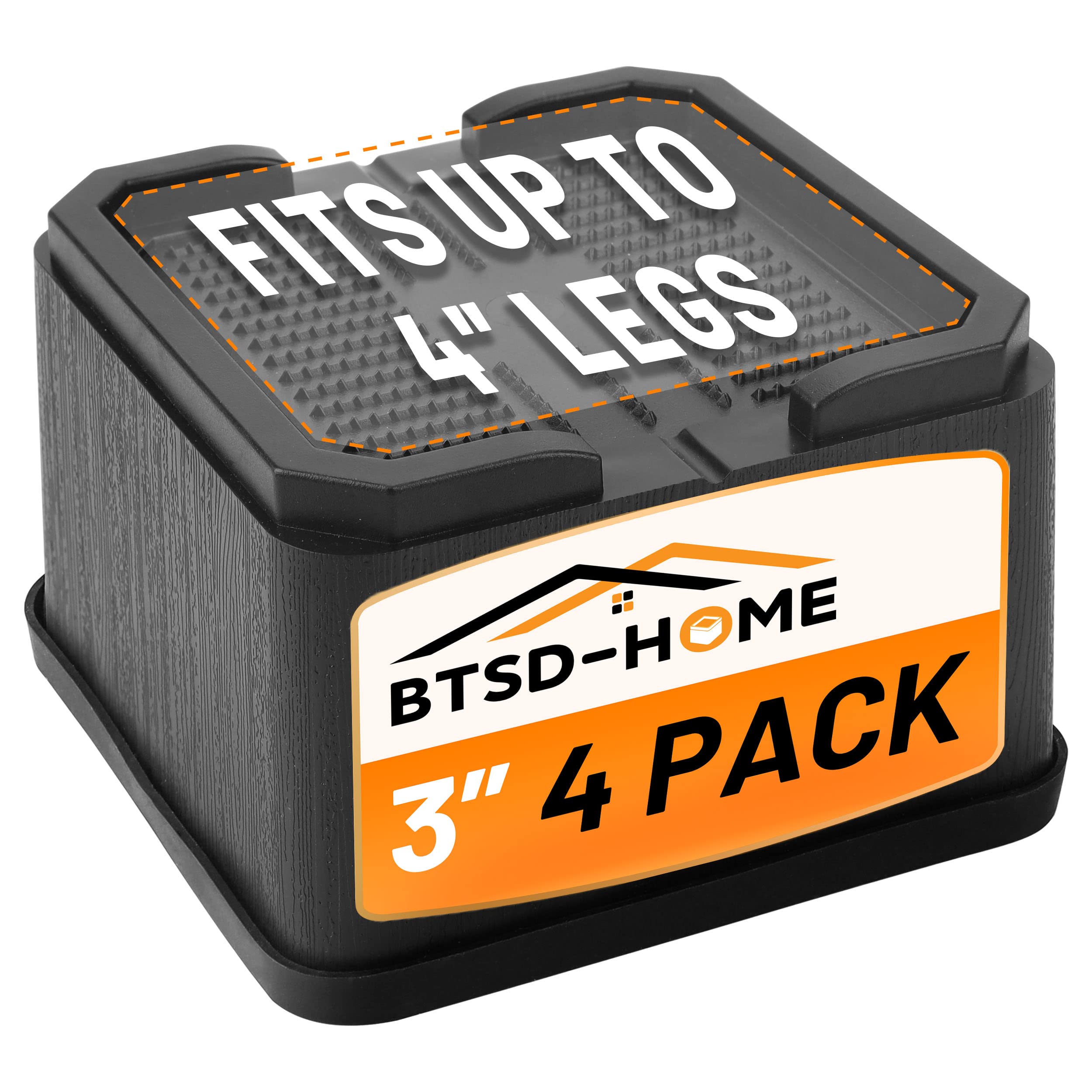 Btsd-Home 3 Inch Oversized Bed Risers Heavy Duty 4 Inch Wide Adjustable Bed And Furniture Raisers For Dorm Couch Chair Sofa Bed