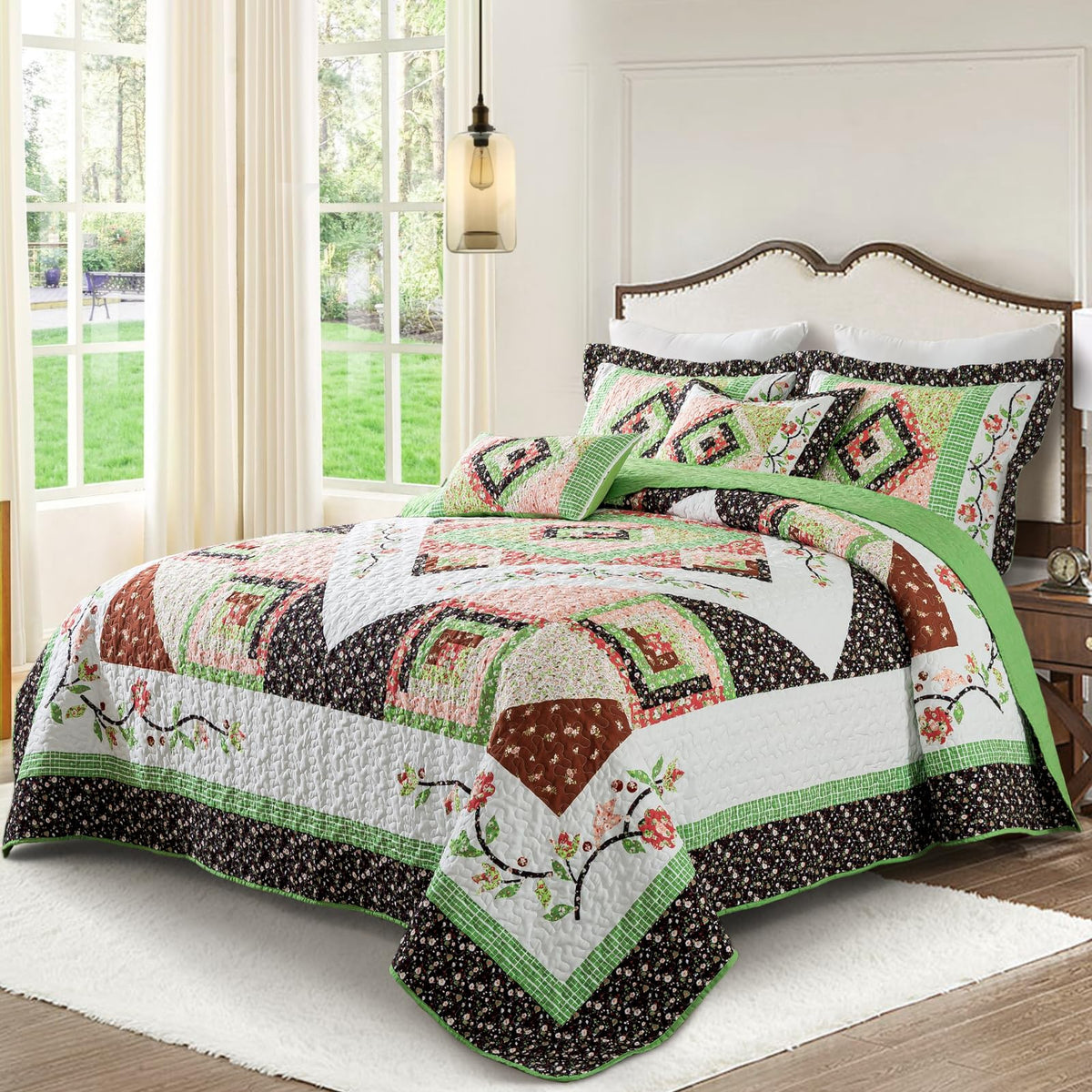 Vaputar Quilt Queen Size Bedding Set - Farmhouse Queen Size Bedspread Set For All Season, Lightweight Reversible Coverlet Quilt