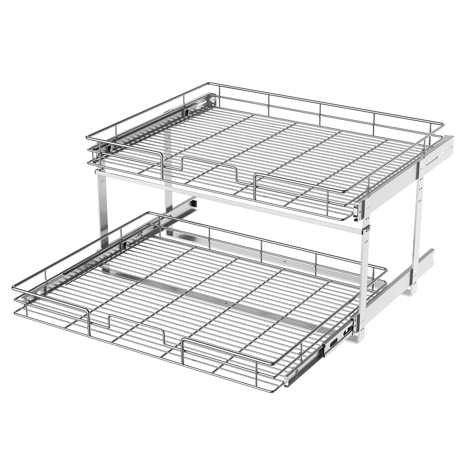 LOVMOR 2 Tier Individual Pull Out Cabinet Organizer 25 W x 21 D, Slide Out Kitchen Cabinet Storage Sliding Shelves