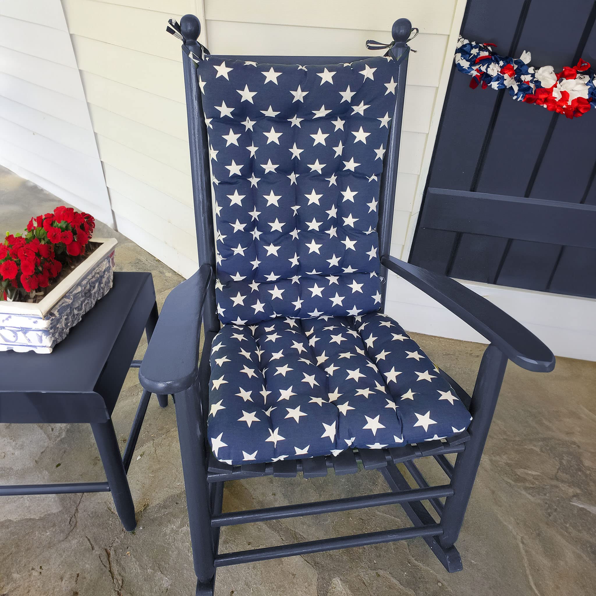 Barnett Home Decor Stars Navy Porch Rocker Cushions - Indoor-Outdoor: Fade Resistant, Waterproof - Latex Foam Fill Rocking Chair