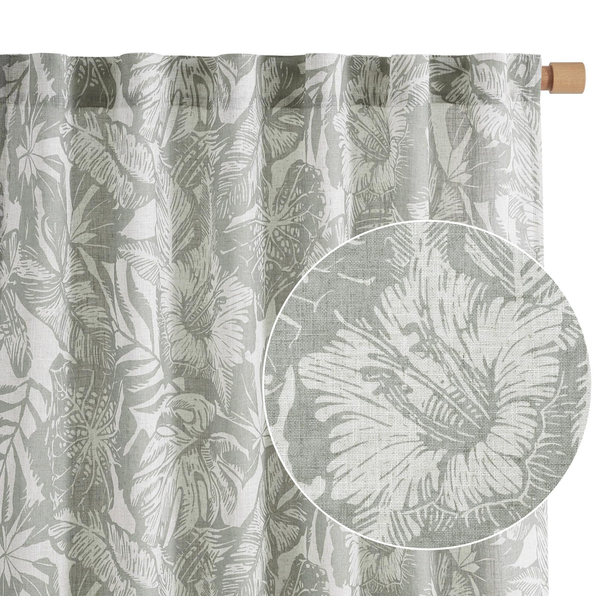 Jinchan Thick Linen Curtains 96 Inches Long Leaf Pattern Curtains For Living Room Bedroom Grey Floral Curtains William Morris Cu