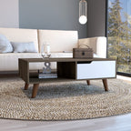 Kobe Coffee Table 2.0 With Open Shelf And Cabinet, Dark Brown/White