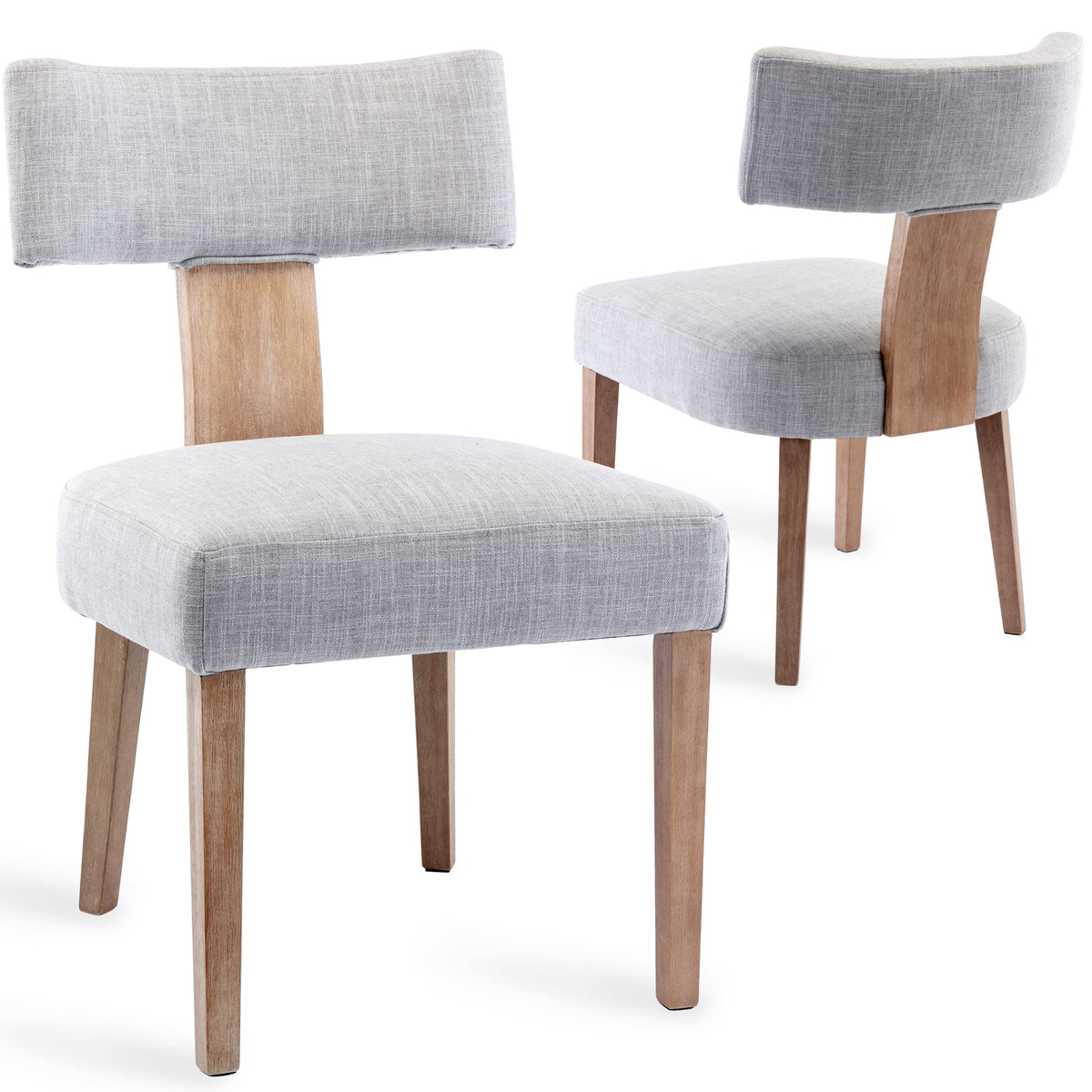 Wahson Farmhouse Kitchen & Dining Room Chairs Set Of 2, Retro Linen Upholstered Dining Chair With Hardwood Legs, Grey