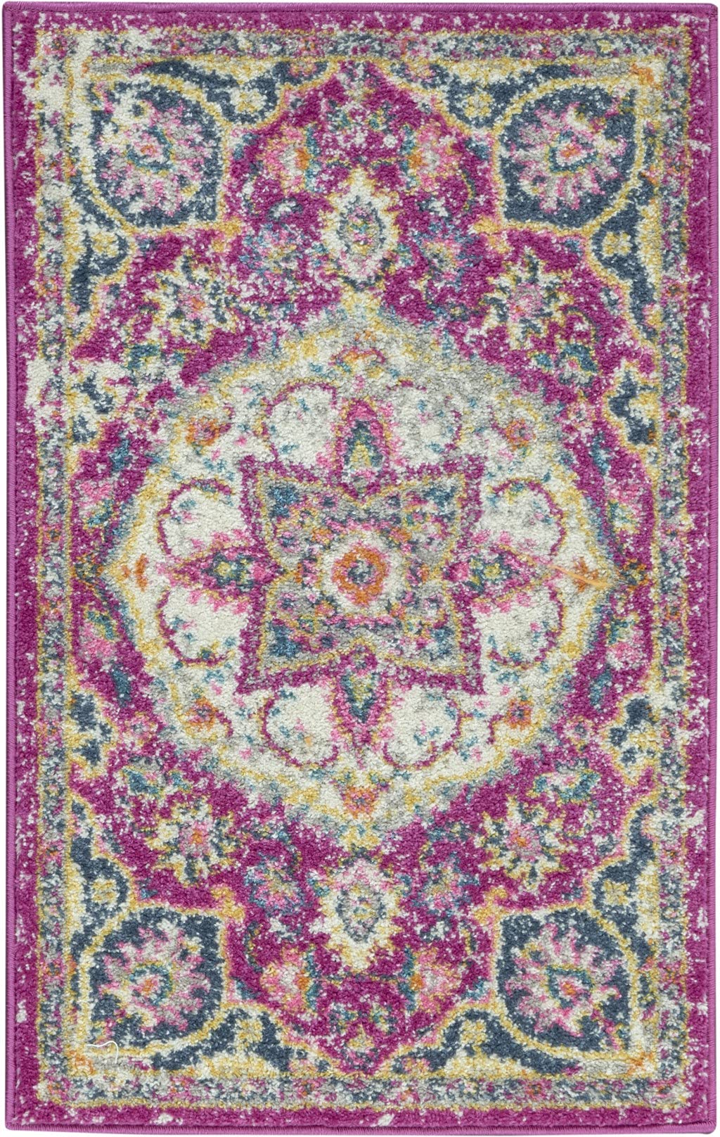 HomeRoots 100% Polypropylene 2â?? x 3â?? Pink and Ivory Medallion Scatter Rug