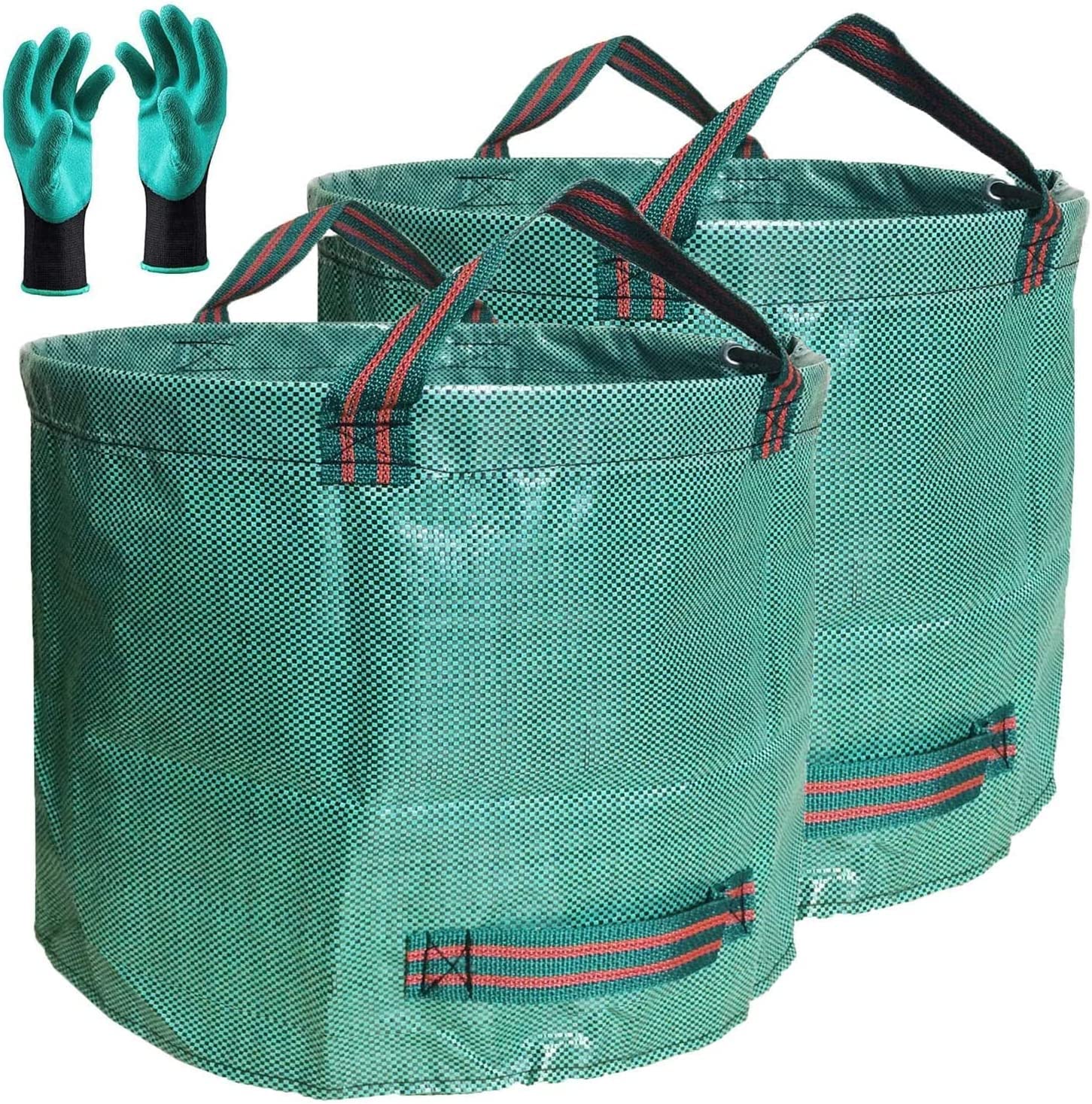 Professional 2-Pack 137 Gallon Lawn Garden Bags (D34, H34 Inches) Yard Waste Bags With Coated Gloves, Large Leaf Bags 4 Handles,