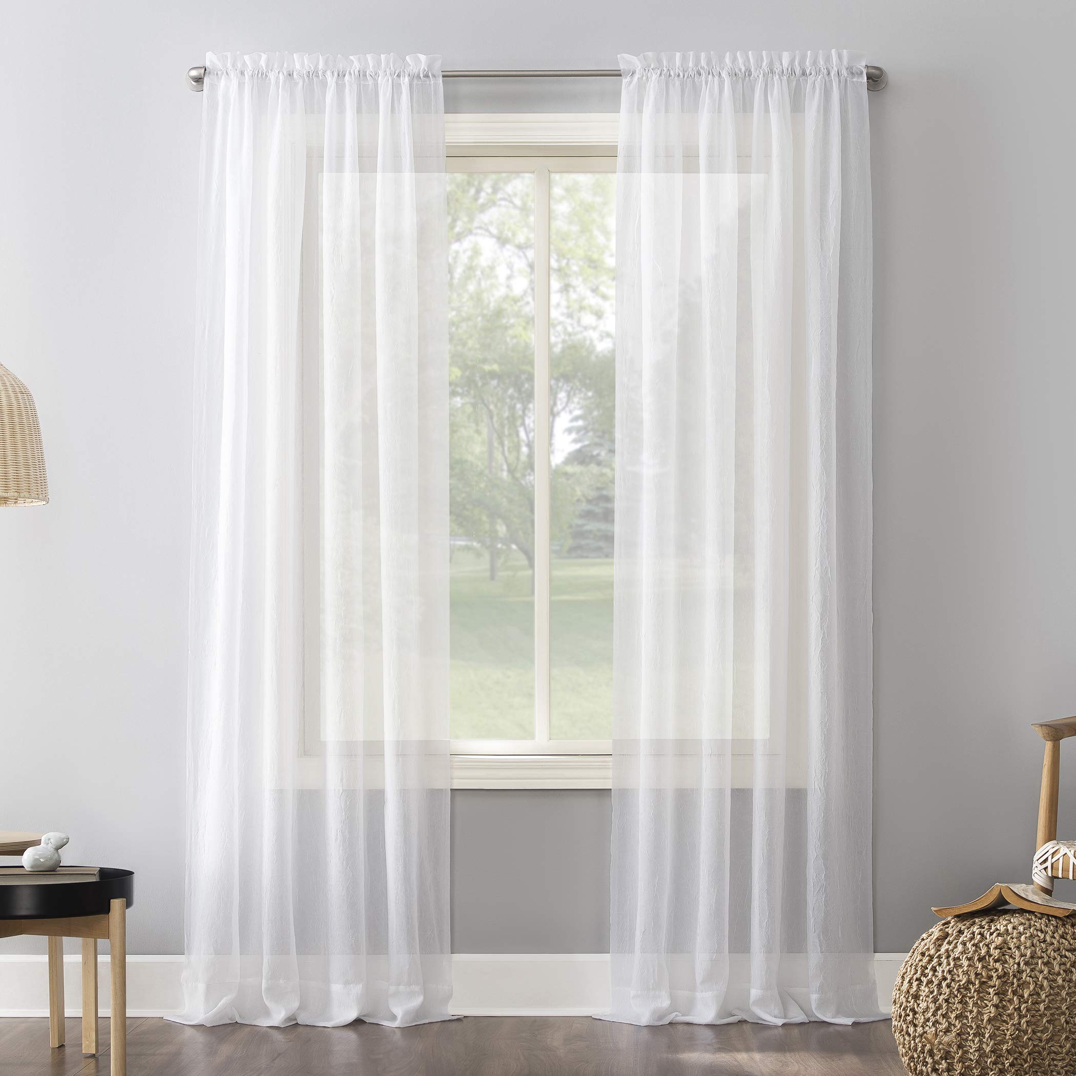 No. 918 Erica Crushed Sheer Voile Rod Pocket Curtain Panel, 51 x 108, White
